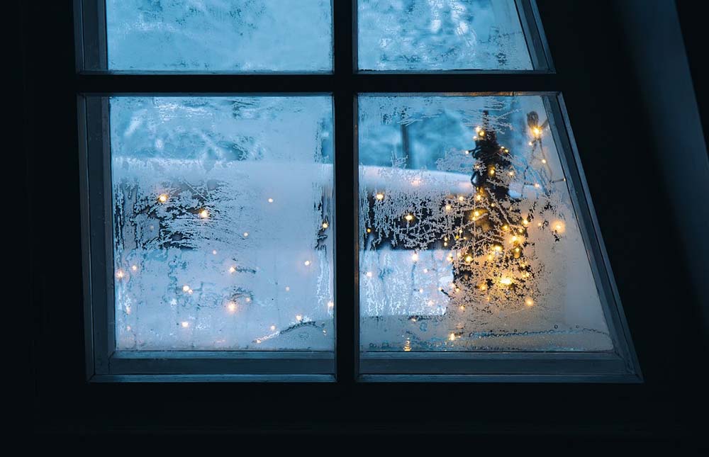 home with frost on windows
