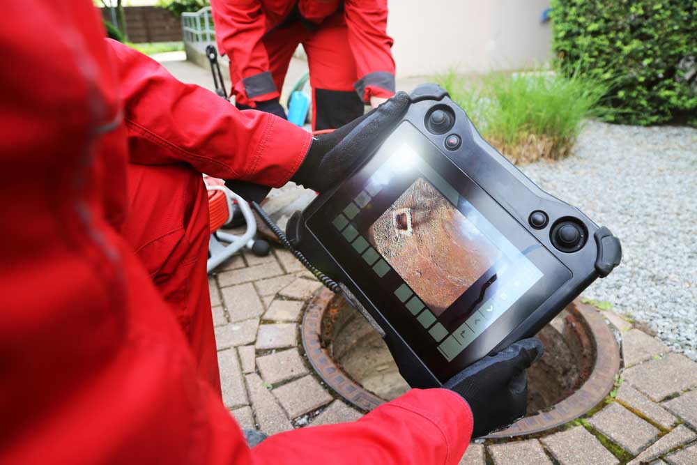 plumber looking at a sewer camera feed Akron, OH plumber looking at a sewer camera feed Akron, OH