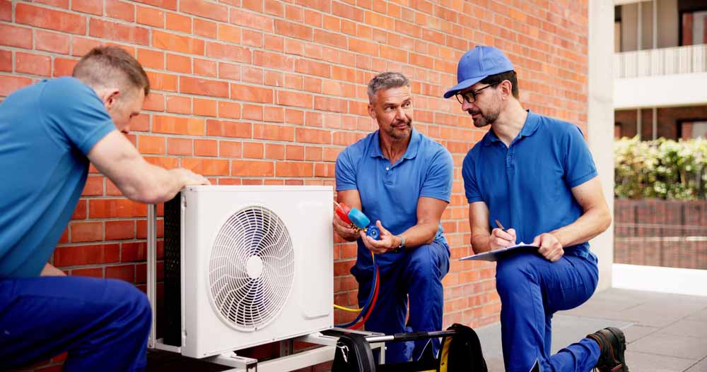technician inspecting an HVAC system technician inspecting an HVAC system