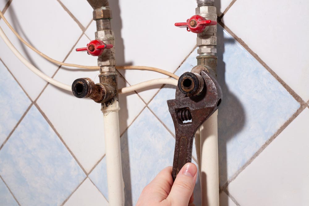 Unscrewing plumbing fittings on water pipeline Akron, OH